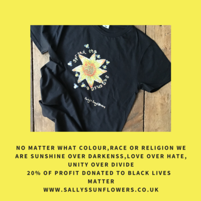 Sally’s Sunflowers Spread The Sunshine Black T’Shirt